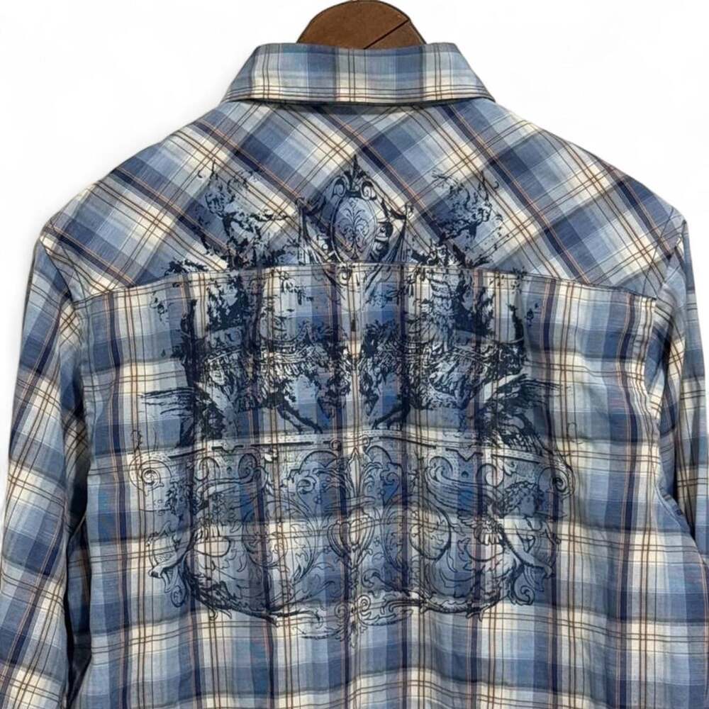Level Seven Button-Up Shirt Size M Blue Plaid Y2K Grunge Flannel